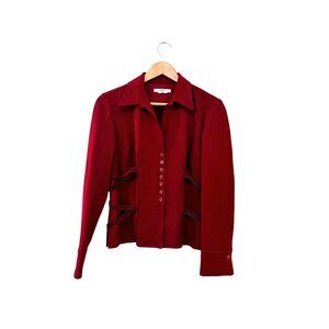 Vintage Y2K 90s Vertigo Womens Red Button-Up Blouse With Side Ribbon Detail L